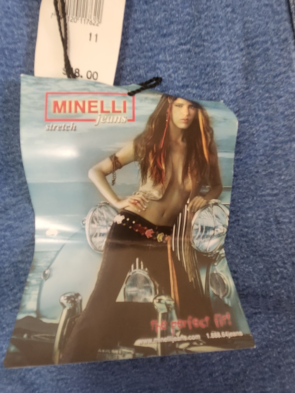 Vtg 90s Y2K Minelli Flare Stretch Jeans W/ THONG 11 Low Rise Blue Retro-RARE - Picture 15 of 16